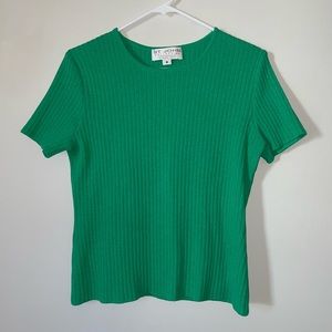 ST. JOHN Green Vintage Short Sleeve Ribbed Shirt